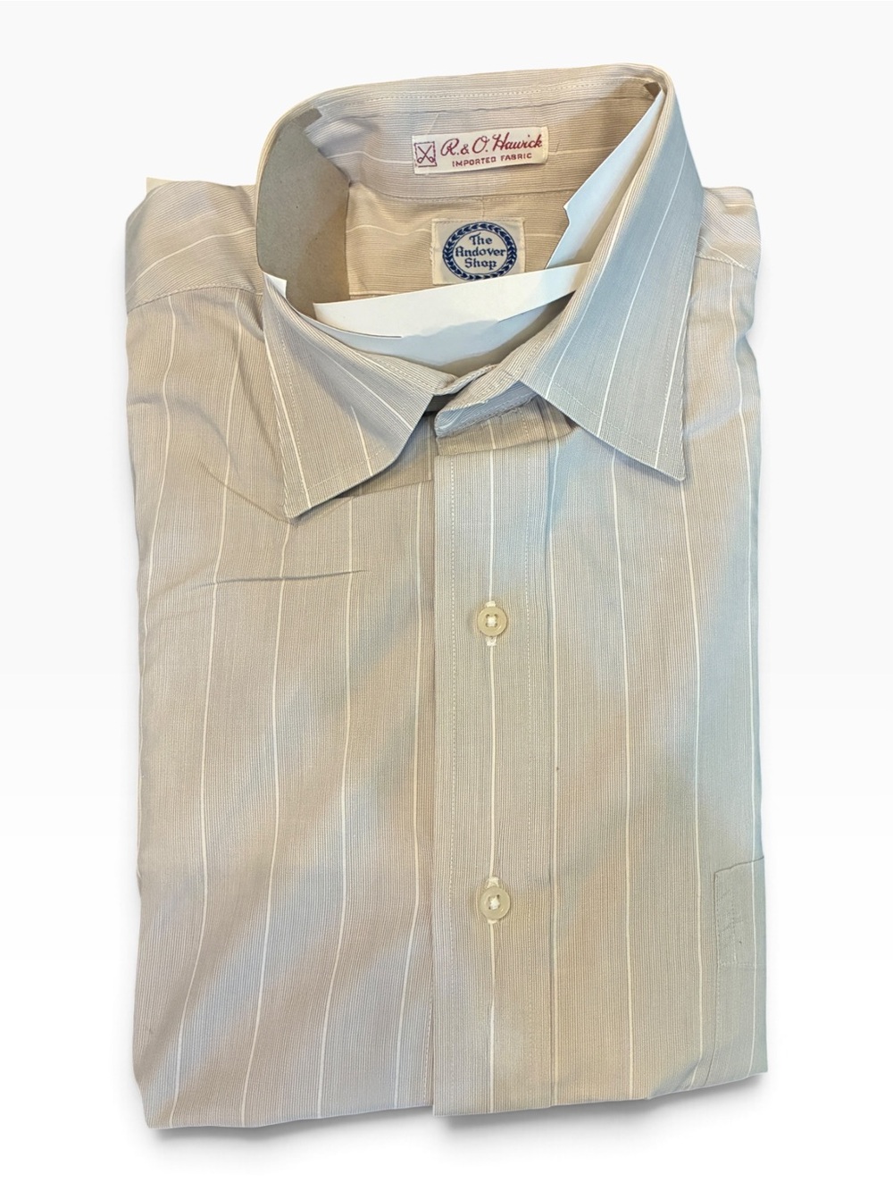 The Andover Shop Men's Beige and White Stripe Dress Shirt